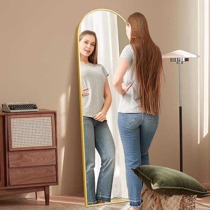 GlasFlength 58"x18" Arched Full Length Mirror, Elegant Full Body Mirror with Stand for Bedroom & Cloakroom, Gold
