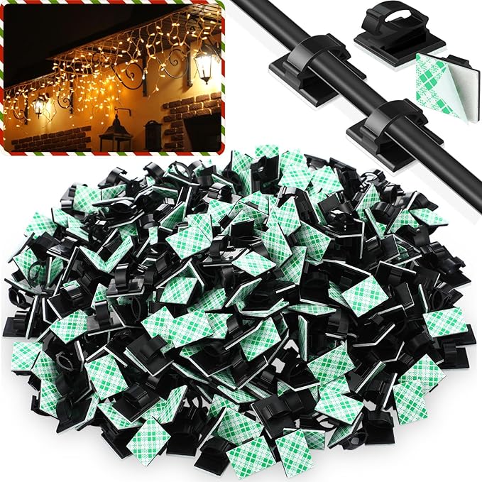 EBOOT 1000 Pieces Adhesive Cable Wire Clips Strong Cord Clips Wire Holders Cable Cord Management Straps Clamps Tie Holder for The Wall, Under Desk, Car, Office and Home