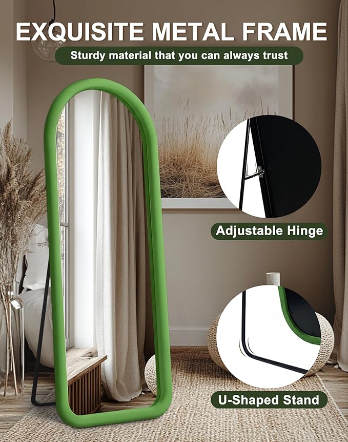 Delma Arched Full Length Mirror, Free Standing Floor Velvet Finish Frame Mirror for Leaning or Hanging, Soft Touch Bedroom & Living Room Decor,Green
