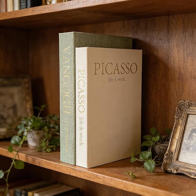 Set of 2 Decorative Books - Linen Faux Fake Books for Decor Aesthetic, Decorative Book for Coffee Table,Bookshelf,Office Table, Home Decor, Fake Book Storage Box for Trinkets Photo-BB001-2PCS