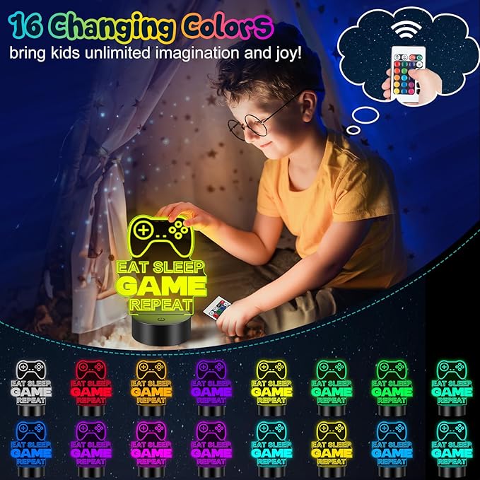 Linkax Gaming Gifts Stocking Stuffers for Teens Boys Girls, 3D Illusion Lamp Night Light Room Decor 16 Colors Change, Birthday Gifts for 6 7 8 9 10 11 12 Year Old Boy
