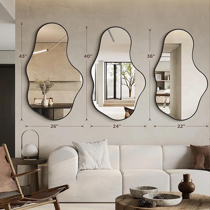 Dorlicecass Irregular Wall Mirror - Wall Mirrors Decorative 22"x 36" Asymmetrical Abstract Mirror Aviation Aluminum Alloy Frame Unique for Bathroom, Bedroom, Living Room, Cloakroom, Entryway Black
