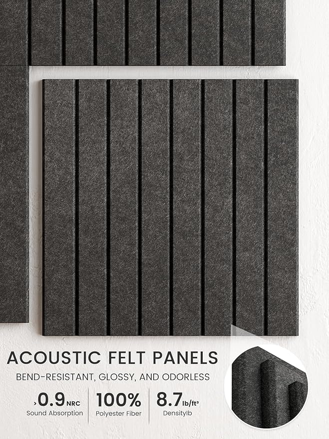 Bumusty Large Cork Board Alternative-48 x 36" Felt Bulletin Board Tiles, with 30 Pushpins, 70 Adhesive Tabs, Fine-Stripe 12-Pack, Cork Boards for Office Push Pin Board Felt Board-Charcoal Gray