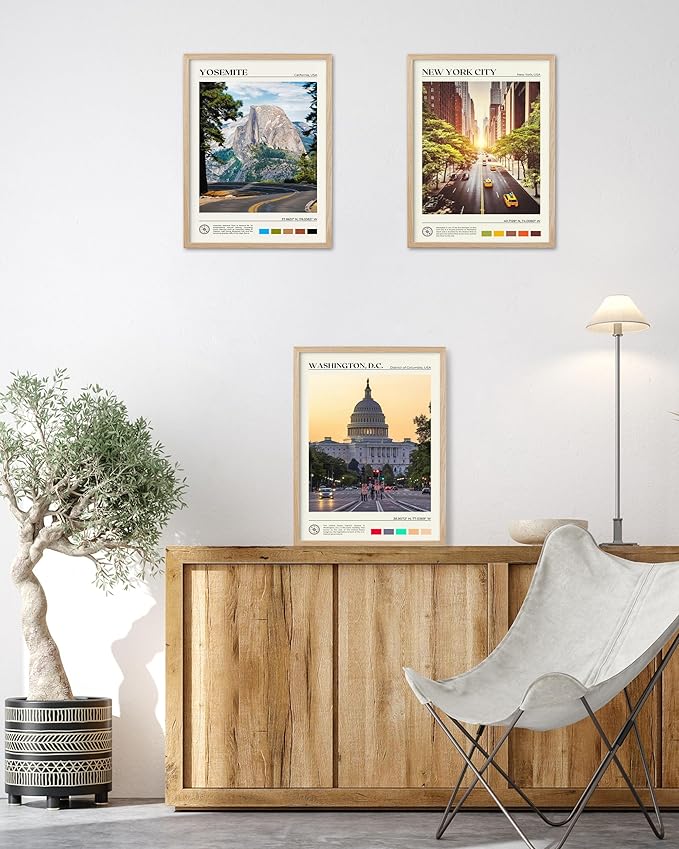 HesenDot Natural OAK Wood Washington DC Framed Wall Art,12x16in US Capitol Building Canvas Wall Print,Classic Urban Landmark Home Decor for Living Room Bedroom Office Gallery, Set of 1