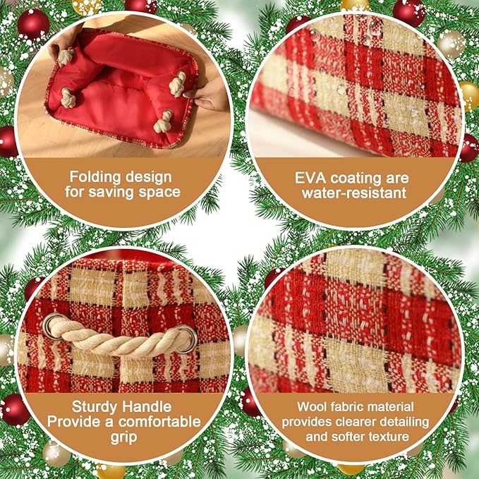 INough Christmas Basket Empty Christmas Baskets Holiday Gift Baskets Empty Cute Christmas Basket for Kids Collapsible Red Book Bin with Handles Farmhouse Storage Containers