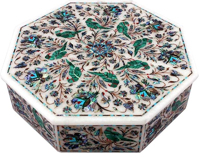 Marble Inlay Storage Box I Traditional Art Jewelry Box I Marble Trinket Box I Handmade Multi-use Box I Makeup Box I Marble Jewelry Organizer I 10 x 10 Inches Naip Paint Box