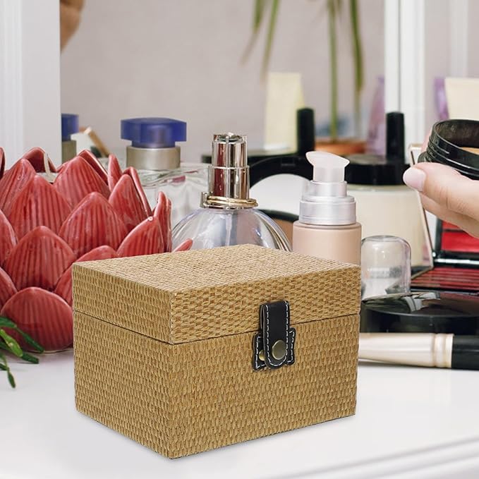 SEWACC Wooden Jewelry Storage Box Large Trinket Case with Lid Retro Wood Organizer for Makeup and Accessories Desktop Decorative Organizer for Women