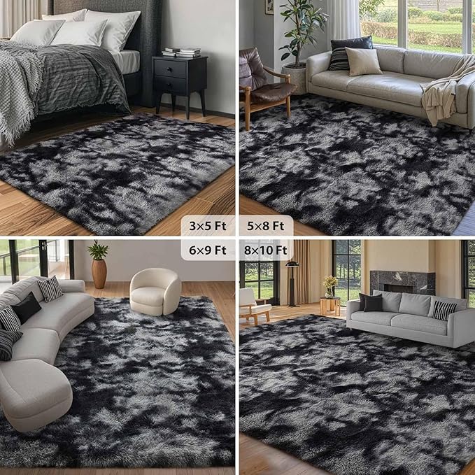 FinRèc Soft Grey Rugs for Bedroom Living Room, 3x5 Feet Fuzzy Shaggy Area Rug, Non-Slip Fluffy Furry Shag Rug for Nursery Kids Room Dorm Room Home Decor, Indoor Plush Floor Carpet
