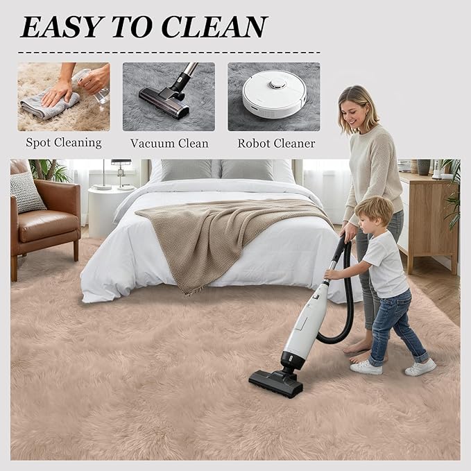 Fluffy 5x7 Area Rugs for Living Room Bedroom: Ultra Soft Shag Rug Non-Slip Non-Shedding Small Plush Bedside Rug Indoor Floor Carpets for Kids Room Playroom Entryway Nursery Dorms Home Decor Beige