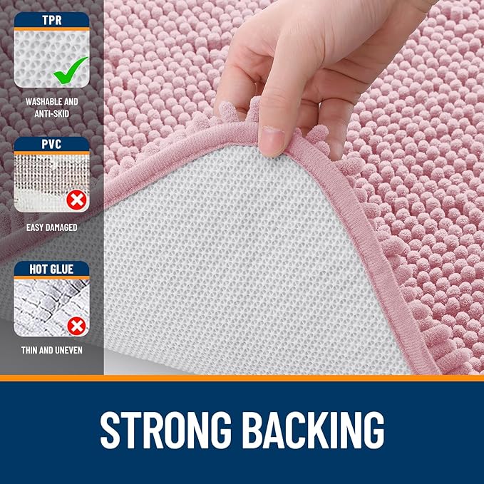OLANLY Large Bathroom Rugs 59x35, Extra Soft Absorbent Chenille Bath Rugs, Rubber Backing Quick Dry, Machine Washable Bath Mats for Bathroom Floor, Tub and Shower, Home Decor Accessories, Dusty Rose
