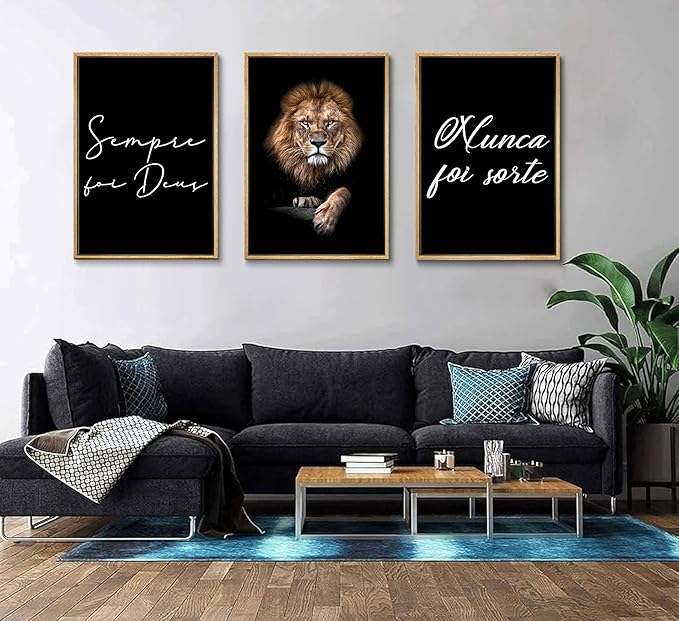 3Pcs Lion Inspirational Quotes Wall Art Modern Motivational Black And White Lion Poster Print Entrepreneur Hustle Hard Work Quotes Pictures Wall Decor for Office Bedroom Living room Unframed