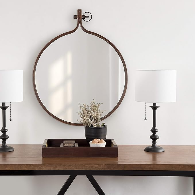 Kate and Laurel Yitro Round Metal Wall Mirror, 23.5 x 28.5, Bronze, Farmhouse Wall Decor for Any Room