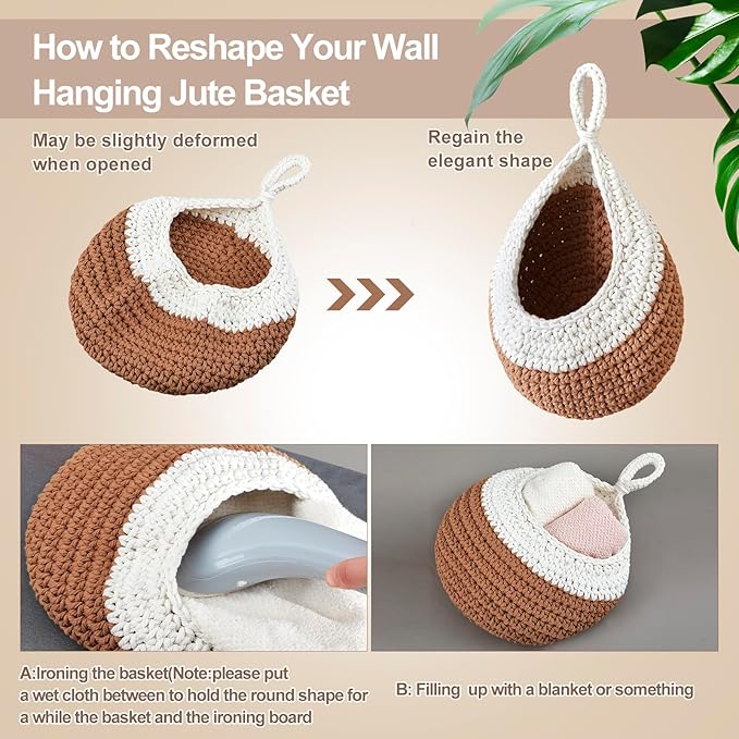 Honeydak Boho Decor Hanging Wall Baskets for Kitchen 3 Pack Teardrop Baskets with Hooks Storage Fruit Onion Vegetable Potato for Home 3 Sizes(White and Beige,Teardrop,Cotton Rope)