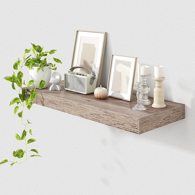 FLYJOE 30 Inch Floating Shelves | 12 Inch Deep Grey Floating Shelves | 30" W x 12" D Rustic Wood Shelves for Wall | Deep Grey Shelves for Living Room Bathroom Laundry Room Kitchen