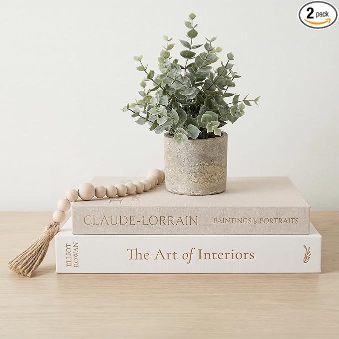 Vine Creations Decorative Books - Set of 2 Linen Hardcover Boxes with Storage - Aesthetic Fake Books for Decoration for Home, Shelf, Bookshelf Decor, Coffee Table Decor, as Storage or Keepsake Box