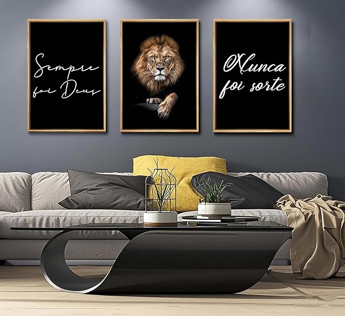3Pcs Lion Inspirational Quotes Wall Art Modern Motivational Black And White Lion Poster Print Entrepreneur Hustle Hard Work Quotes Pictures Wall Decor for Office Bedroom Living room Unframed
