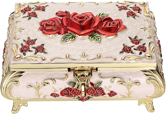 Hipiwe Metal Decorative Jewelry Box Vintage Treasure Chest Case Ornate Trinket Organizer Earrings Necklace Bracelet Storage Box Ring Holder Keepsake Box for Women