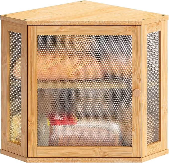 STDDRE Corner Bread Box Kitchen Countertop Extra Large Capacity Farmhouse Bread Box, Corner Countertop Storage, Double Layer Bread Holder (Natural, Large)