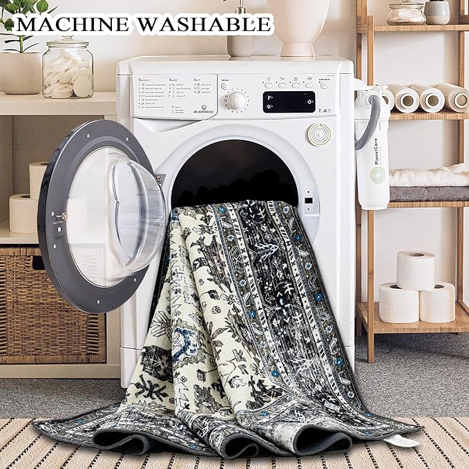 Ruaruarug Area Rug Non Slip Machine Washable Ultra Soft Living Room/Bedroom/Kitchen/Outdoor/Classroom White Gray, 8'×10'