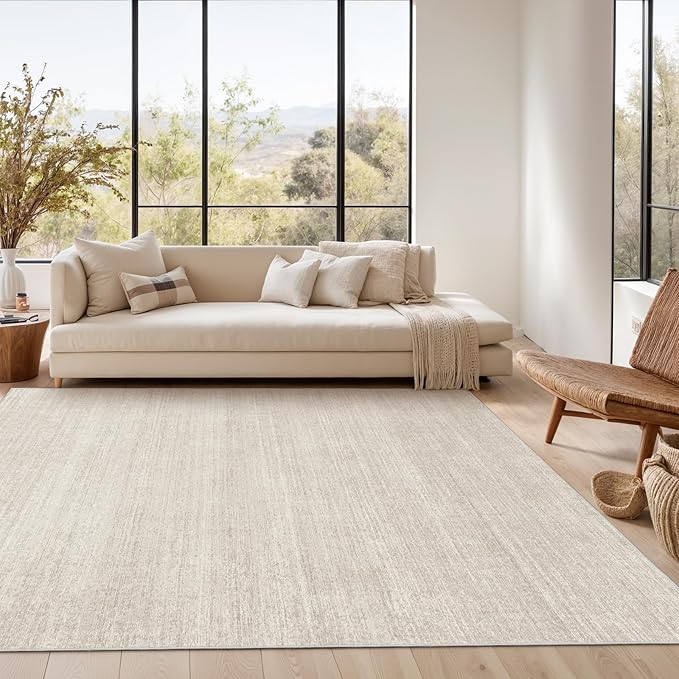 Valenrug Washable Rugs 6x9 - Ultra Thin Stain Resistant 6x9 Rugs for Living Room, Non Slip Backing 0.25" Low Pile Rugs for Bedroom, Folable Machine Washable Area Rug (6x9, Beige)