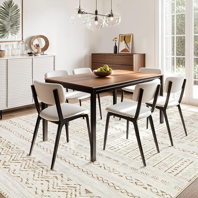 cotiled 10x14 Area Rug Living Room: Washable Boho Rugs with Non Slip Backing Large Soft Indoor Stain Resistant Carpet for Bedroom Farmhouse Dining Room Lightweight Home Decor Brown/Cream
