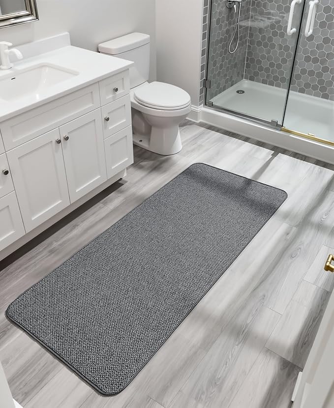 Bosap Bath Mat,Ultra Thin Bathroom Runner Rugs,Large Bath Mats for Bathroom,Quick Dry,Non-Slip,Machine Washable,Low Pile,Bath Rug,Shower Outside,Sink,Home Decor Accessories.Dark Grey,3'x6'(36x72inch)