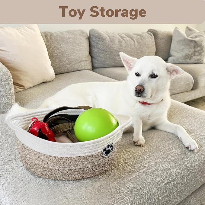 Dog Toy Basket Small Gift Basket for Baby, 12"x 8" x 5" inches Woven Storage Baskets for Dog Cat, Nursery Storage Baskets for Diapers, Towels, Mixed-Brown