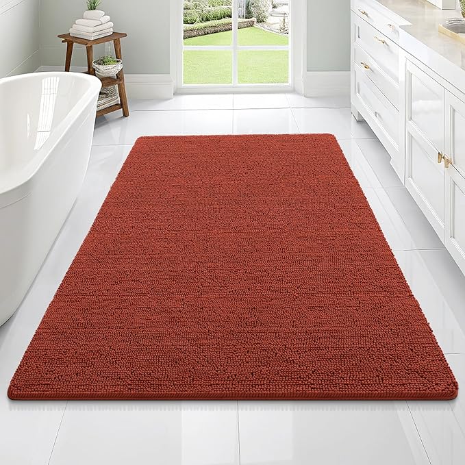 OLANLY Large Bathroom Rugs 70x46, Soft Absorbent Chenille Bath Rugs, Rubber Backing Quick Dry, Machine Washable Bath Mats for Bathroom Floor, Tub and Shower, Home Decor Accessories, Rustic Terracotta