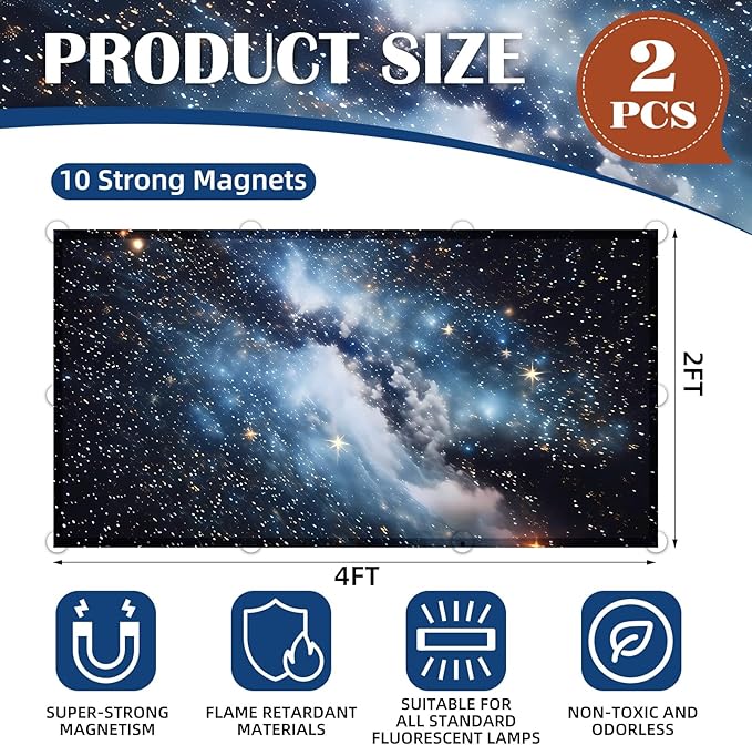 ANGSYLTH 2 Pcs Fluorescent Light Covers - 4 x 2 Feet Covers for Ceiling Lights, Magnetic Light Filters for Classroom, Office, Hospitals, Home