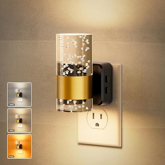 JandCase Night Lights Plug into Wall, Color Changing Night Light,10/50/100LM Adjustable Brightness Nightlight,Amber/3000K/5000K LED Nightlight with Dusk to Dawn Sensor for Home Decor