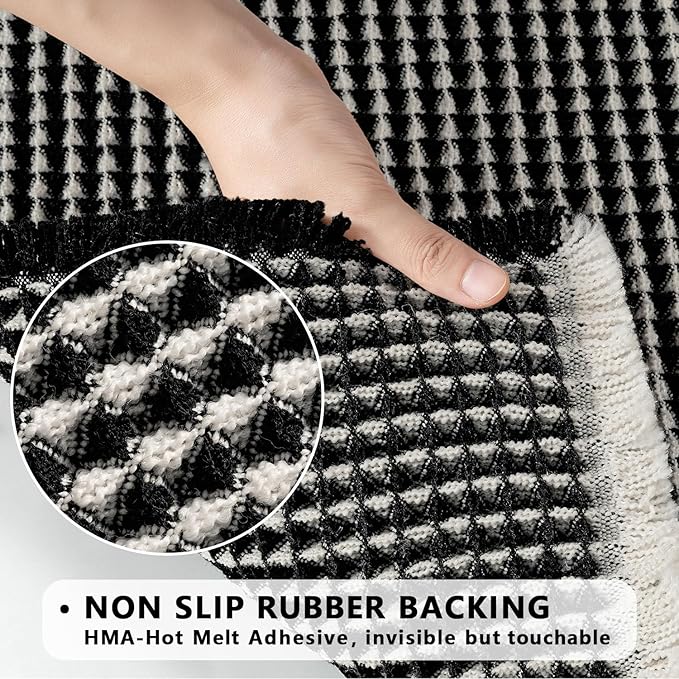 MIULEE Set of 2 Waffle Bathroom Rugs, Boho Bath Rugs Non Slip Washable, Super Absorbent Bath Mats, Ultra Soft Rubber Backed Shower Mats for Bathroom Floor, Tub and Shower, Black & Cream, 17x24 Inch