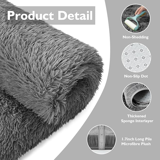 yulidayang Fluffy Round Area Rugs for Bedroom,4'X4'Shag Circle Area Rugs for Living Room,Non Slip Fuzzy Plush Rug for Kids Room Boys Girls Room and Dorm,Deep Grey