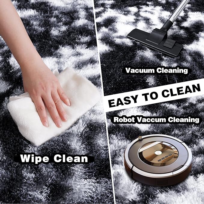 Ultra Soft Rugs for Living Room Bedroom, 5x7 Area Rugs for Living Room, Modern Shaggy Carpets Fuzzy Rug for Boys Girls Dorm Nursery Home Decor Aesthetic, Upgrade Non-Slip Durable, Black and White