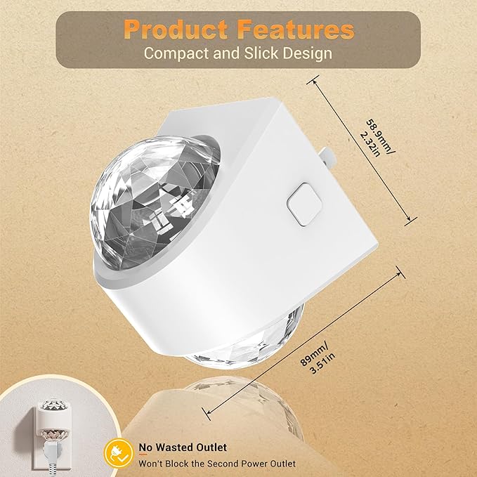 JandCase Night Lights Plug into Wall, 2 Pack 3000K Soft White Star Projector Night Light, Automatic Galaxy Nightlight Plug in with Light Sensor for Bathroom Hallway Room Decor