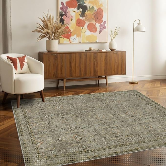 Rugxara 3x5 Rug for Entryway Bedroom, 3x5 Washable Area Rug, Vintage Retro Boho Throw Rug, Non Slip & Low Pile Small Carpet for Indoor Kitchen, Bedside, Living Room, Bathroom and Dining
