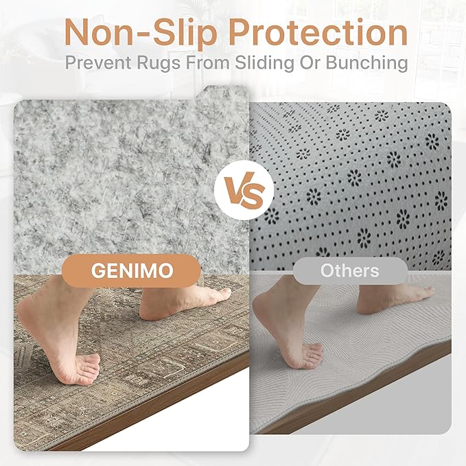 GENIMO Runner Rug 2x7 Non Slip Machine Washable Hallway Runner Vintage Rug, Low Pile Lightweight Rugs for Entryway, Hallway, Kitchen and Corridor, Chestnut Tan