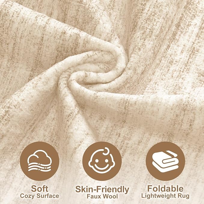 Nakagishi 10x14 Area Rugs Living Room: Washable Large Vintage Rug Neutral Non-Slip Soft Stain Resistant Indoor Carpet for Bedroom Nursery Dining Room Office Playroom - Beige-01