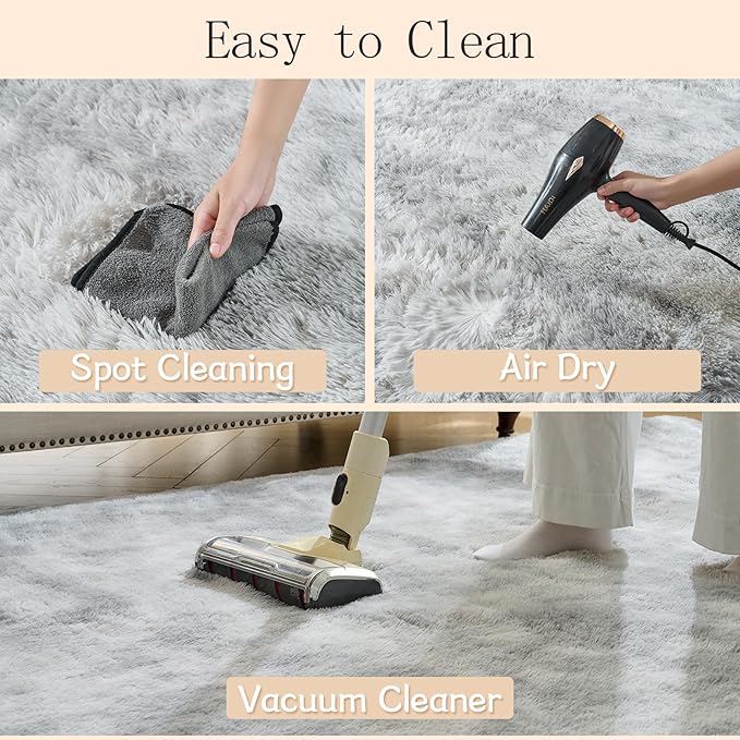 Fluffy Area Rugs for Bedroom - Soft Plush Shag Rug for Living Room Nursery Kids Room - Non Slip Fuzzy Shaggy Floor Carpets for Girls Boys Play Room Dorm Decor (Tie-Dyed Light Grey, 4' x 6')