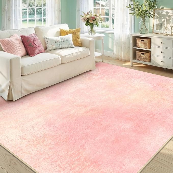RELEANY Washable Area Rugs 5'x7' Non-Slip Modern Abstract Soft for Living Room Entryway Bedroom Nursery, Print Pattern, Light Pink