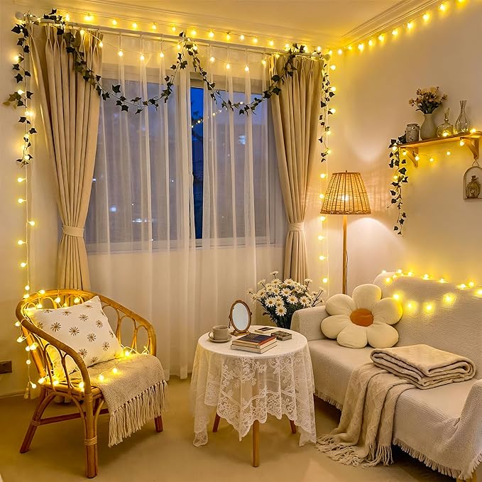 JMEXSUSS 100 LED Connectable Globe String Lights Indoor Bedroom, 33ft Warm White Christmas Lights Plug in with Remote, 8 Modes Hanging Fairy Light Outdoor for Room Classroom Party Spring Home Decor