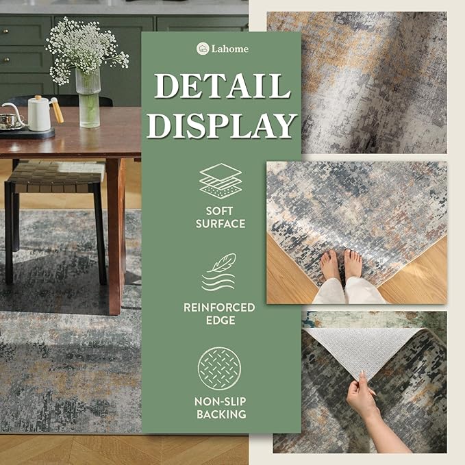 Lahome Modern Abstract Living Room Rug, Grey Washable Rugs 8x10 Area Rugs for Bedroom Stain Resistant Non Slip, Large Soft Indoor Accent Carpet for Dining Room Table Home Office Decor