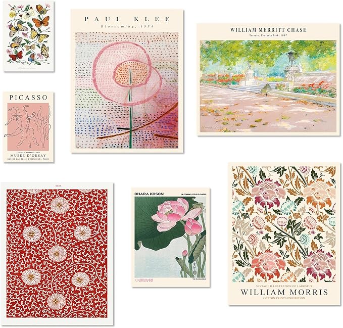 Habseligkeit Flower Posters for Room Aesthetic, Boho Wall Art Prints, Unique Vintage Wall Decor Aesthetic Eclectic Home Decor Bedroom Living Room Unframed, Set of 7