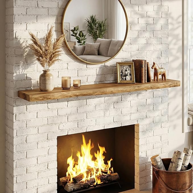 Vivelove Live Edge Floating Shelves Solid Wood, Elm Shelves for Wall with Invisible Bracket for Living Room Bedroom Bathroom Office Book, Rustic Farmhouse Wooden Shelf, 72 Inch Set of 1- Natural