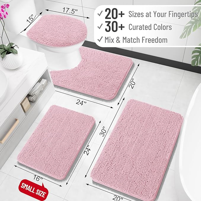 OLANLY Large Bathroom Rugs 70x46, Extra Soft Absorbent Chenille Bath Rugs, Rubber Backing Quick Dry, Machine Washable Bath Mats for Bathroom Floor, Tub and Shower, Home Decor Accessories, Dusty Rose