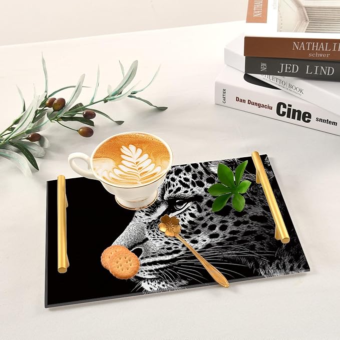 Black Animal Decorative Acrylic Breakfast Trays with Handles Trays for Coffee Table for Jewelry Perfume for Farmhouse Serving bandejas para cumpleanos