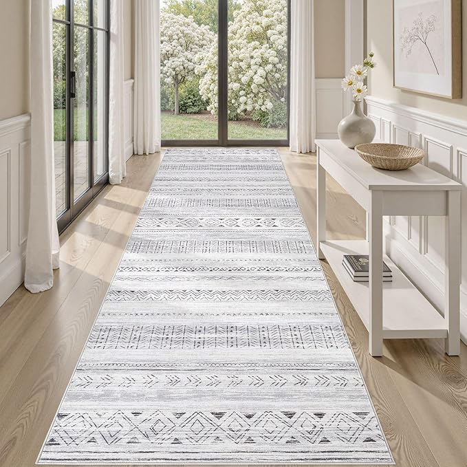 cotiled Hallway 3x12 Runner Rugs: Washable Boho Rugs with Non Slip Backing Large Soft Indoor Stain Resistant Carpet for Living Room Bedroom Farmhouse Dining Room Lightweight Home Decor Dark Grey