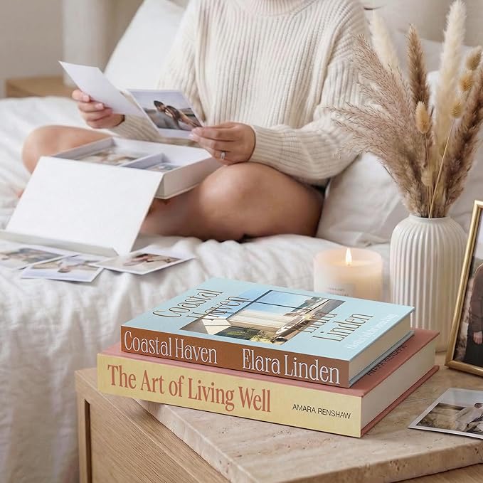 MESMOS Set of 2 Decorative Coffee Table Books, Interior Design Faux Book Storage Boxes for Bookshelf Decor & Living Room Home Decor, Hardcover Decorative FakeBooks Decoration, Home & Living Edition