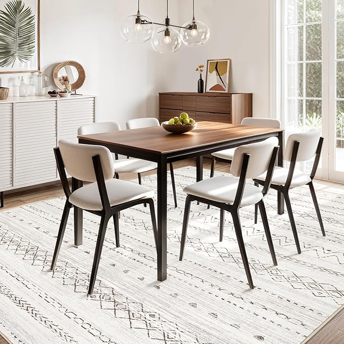 cotiled 7x9 Area Rug Living Room: Washable Boho Rugs with Non Slip Backing Large Soft Indoor Stain Resistant Carpet for Bedroom Farmhouse Dining Room Lightweight Home Decor Brown