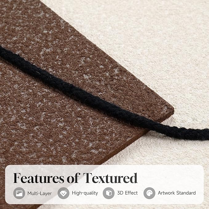 3D Textured Framed Neutral Abstract Wall Art, Modern Beige and Brown Block and Rope Paintings Artwork for Walls, Minimalist Pictures for Living Room Dining Room Bedroom Entryway Wall Decor 24x36 In