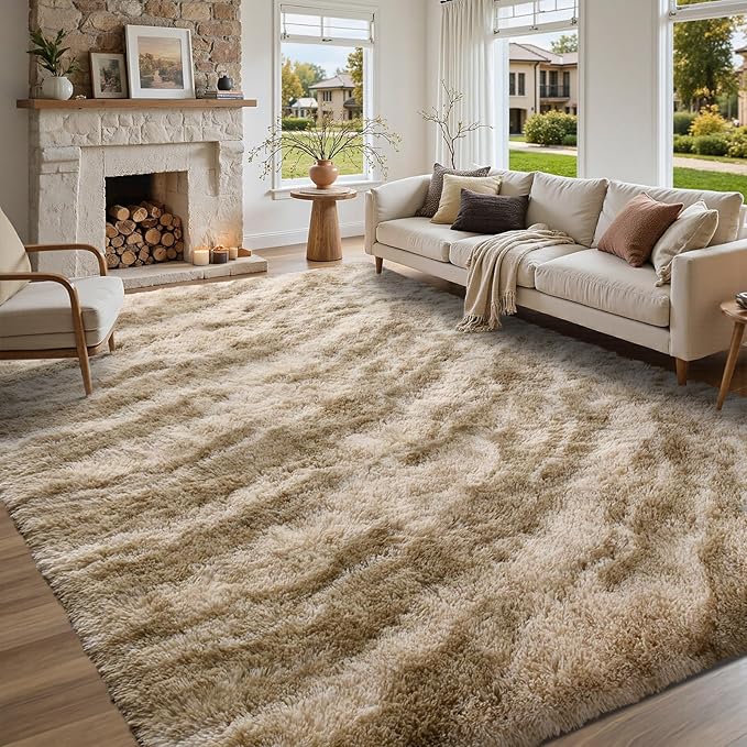 Area Rugs for Living Room 6x9 Feet, Soft Fluffy Shagg Plush Bedroom Rug Non-Slip,Large Carpet for Nursery Kids Dorm Home Decor Zebra Khaki